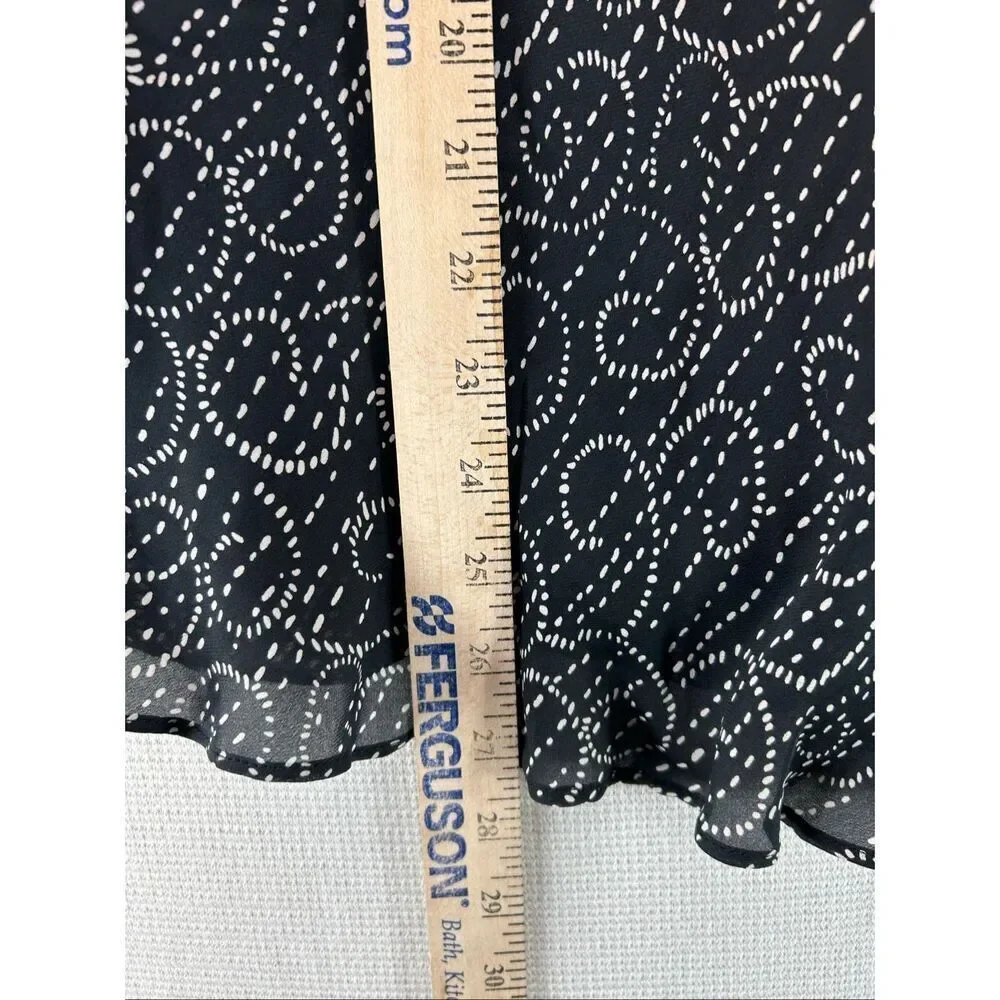 New 100% Silk Swirl Print Skirt XL Black White Bias Cut Y2K Minimal Office Siren